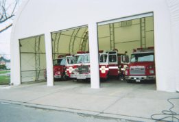 3 door bay for service vehicles in a white fabric structure