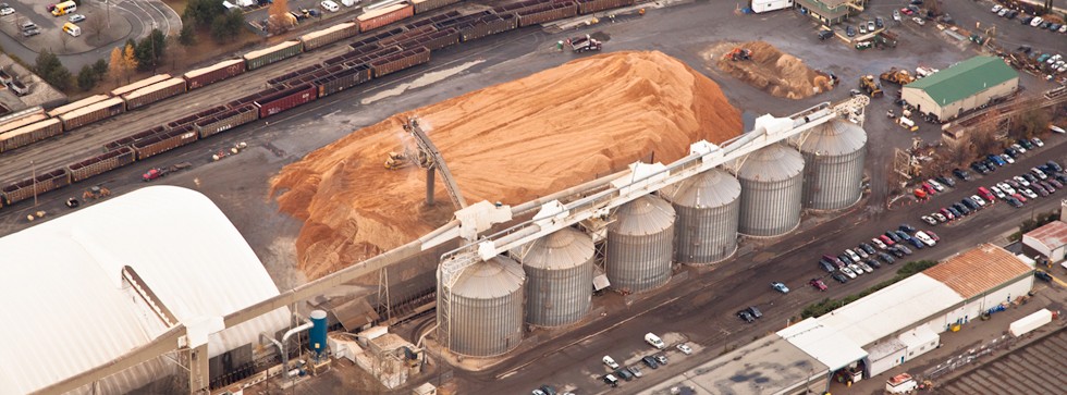 Aerial view of a mining operation with fabric structure