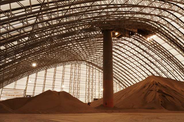 Mining indoor shot of fabric building