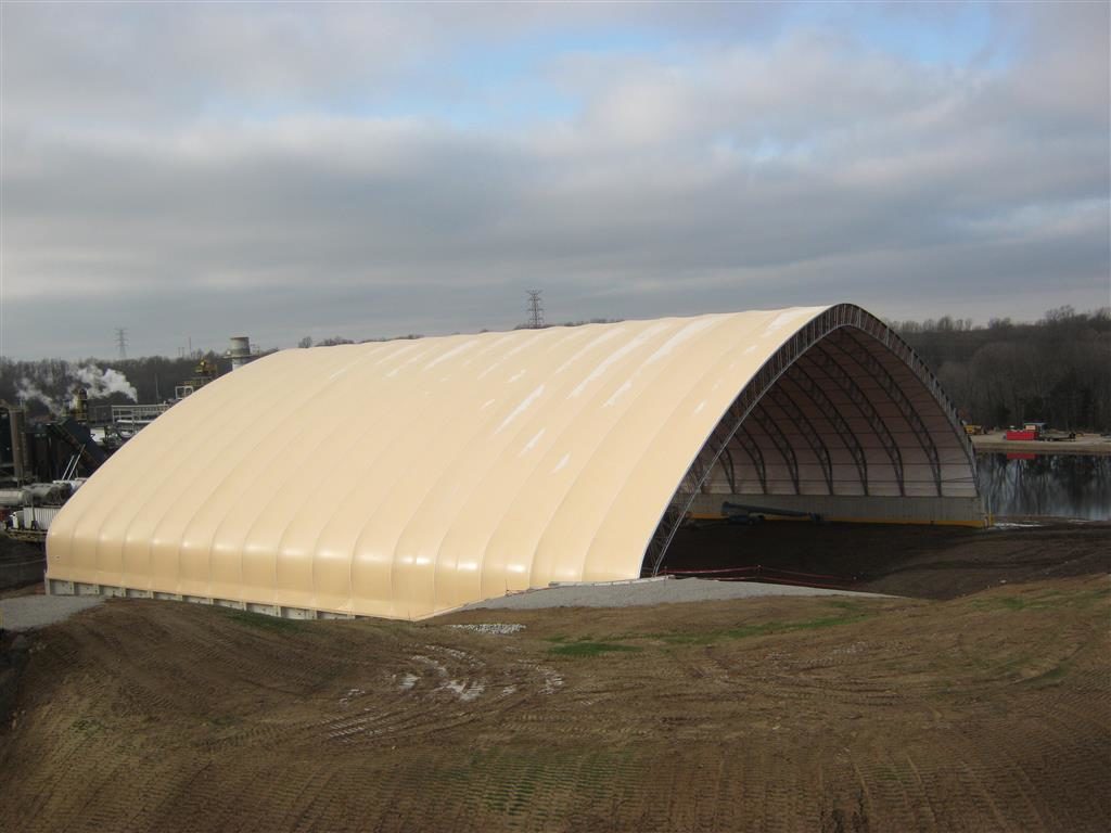 Beige Fabric building for Charcoal Storage