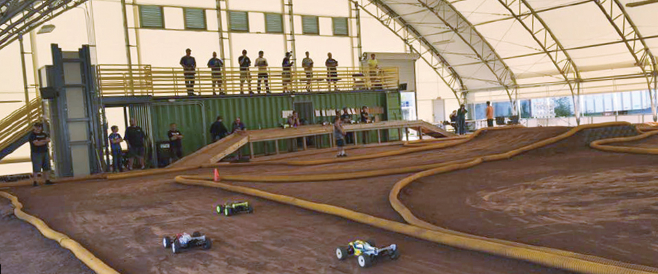 Indoor RC Racing Track under a fabric structure with open side walls