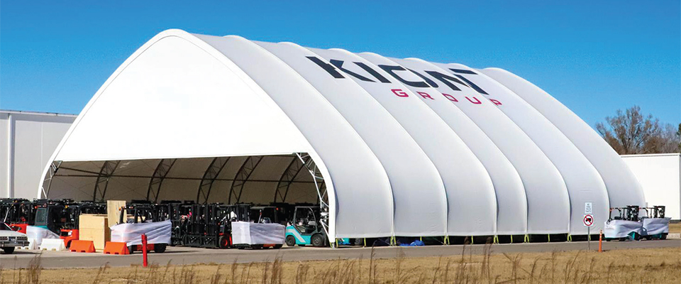 Equipment Storage under a fabric building - outside view