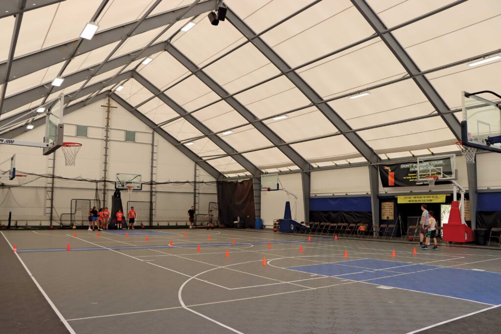 basketball court in fabric gym building