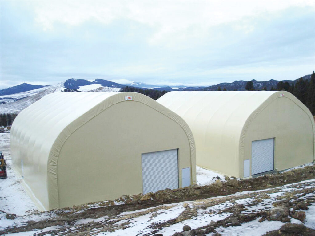 two fabric structures in the mountains