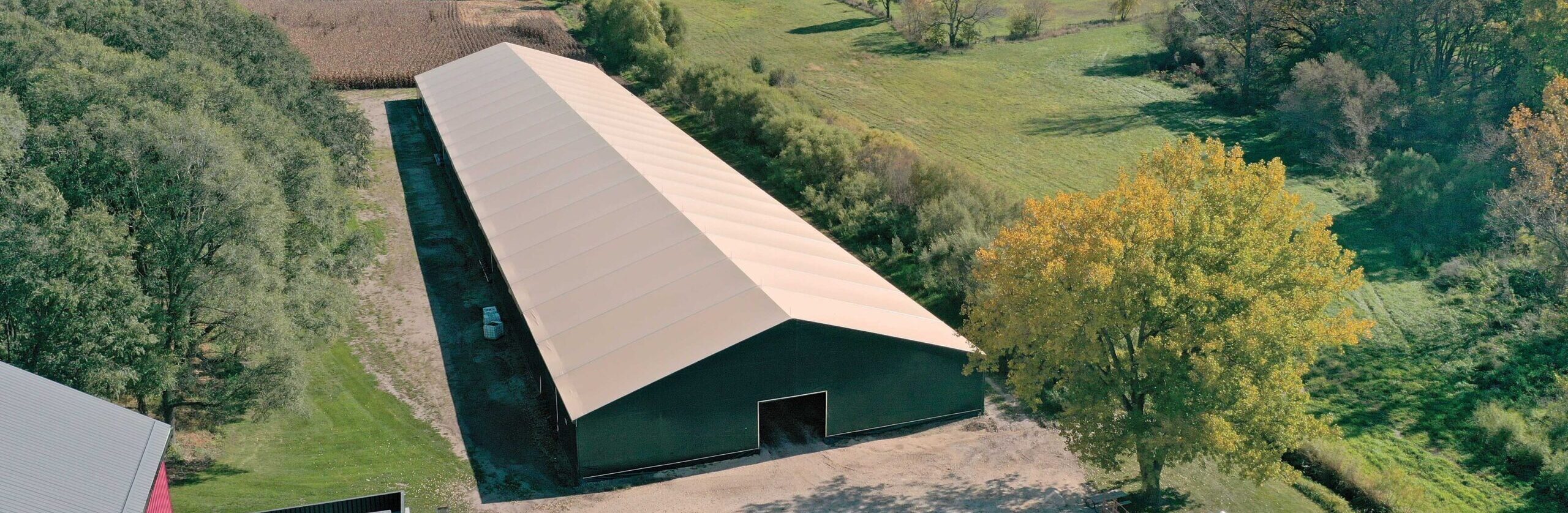 aerial view of shelter building with fabric roof