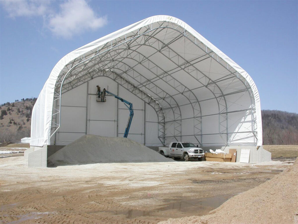 gable fabric structure with open end wall