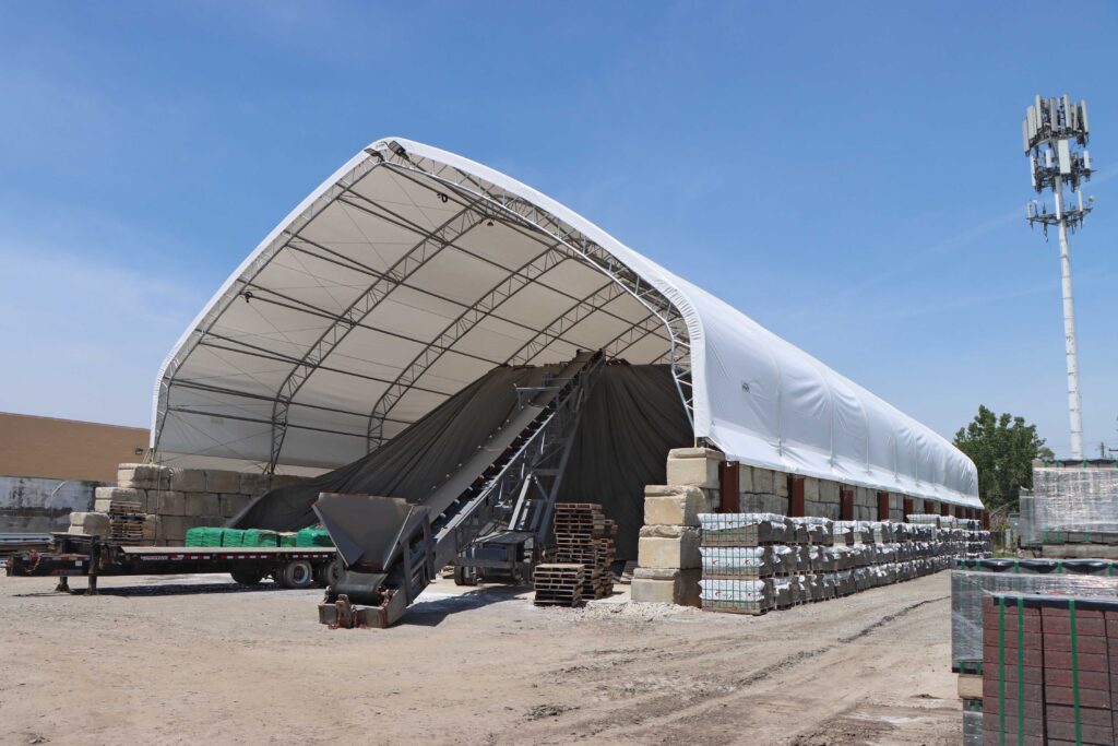 Fabric Building With Stored Materials