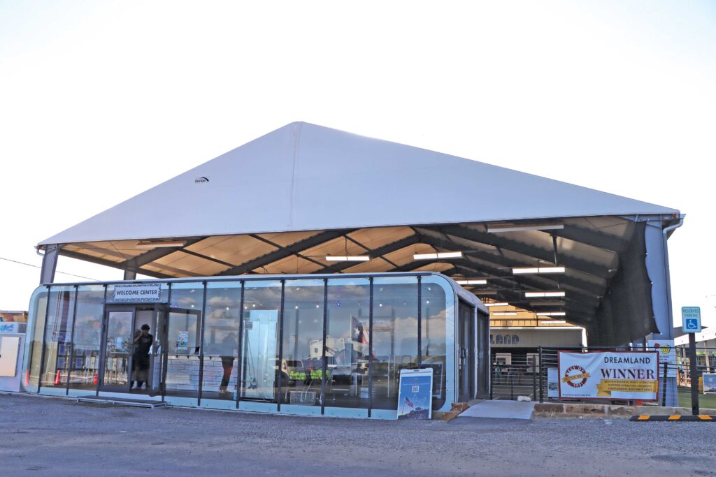 outside fabric indoor pickleball facility