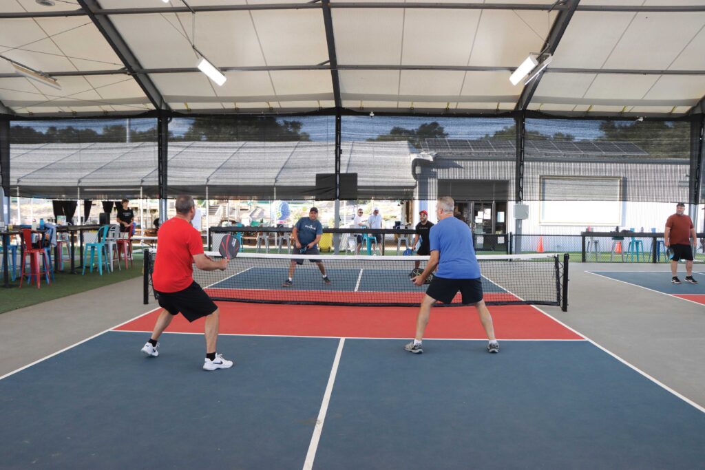 pickleball courts under a fabric structure