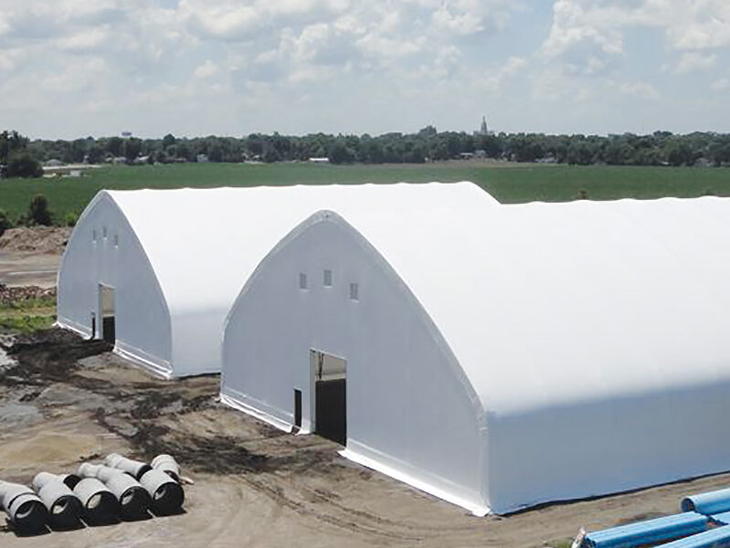 Two Gable Style White Fabric Buildings