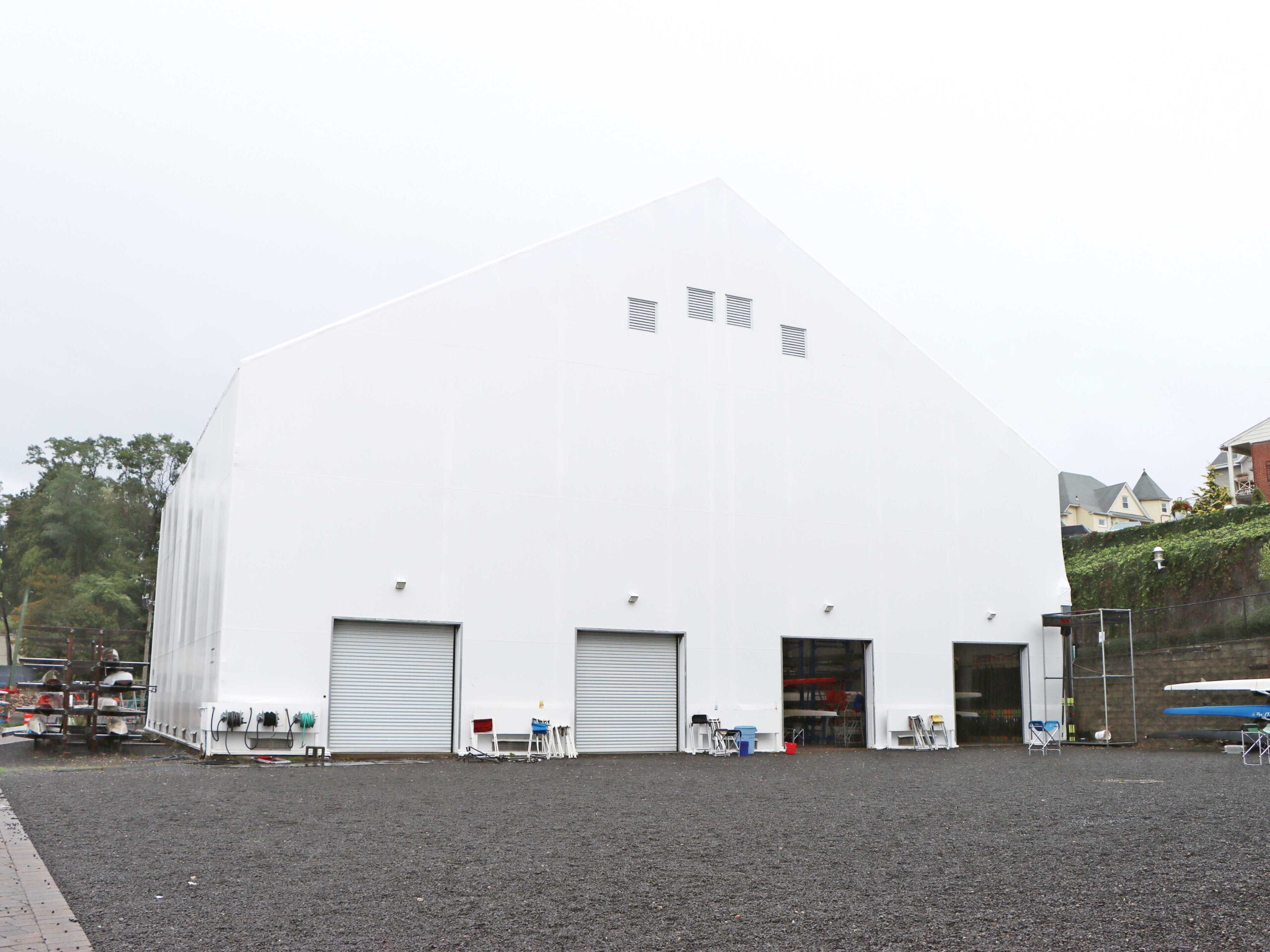 fabric structure exterior with roll up doors