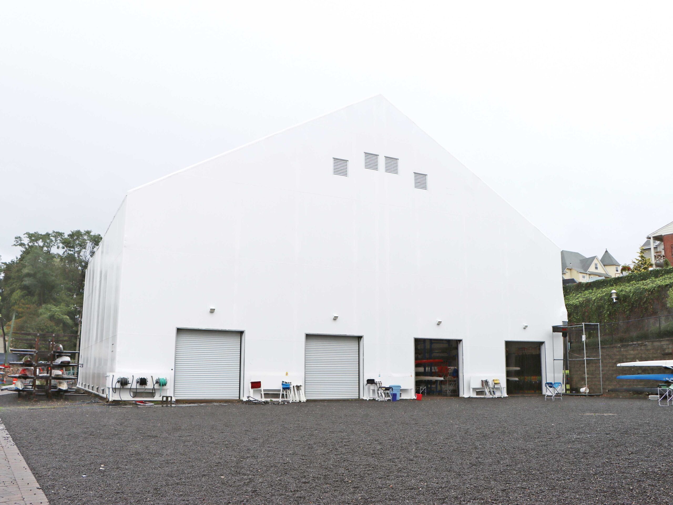 fabric structure exterior with roll up doors