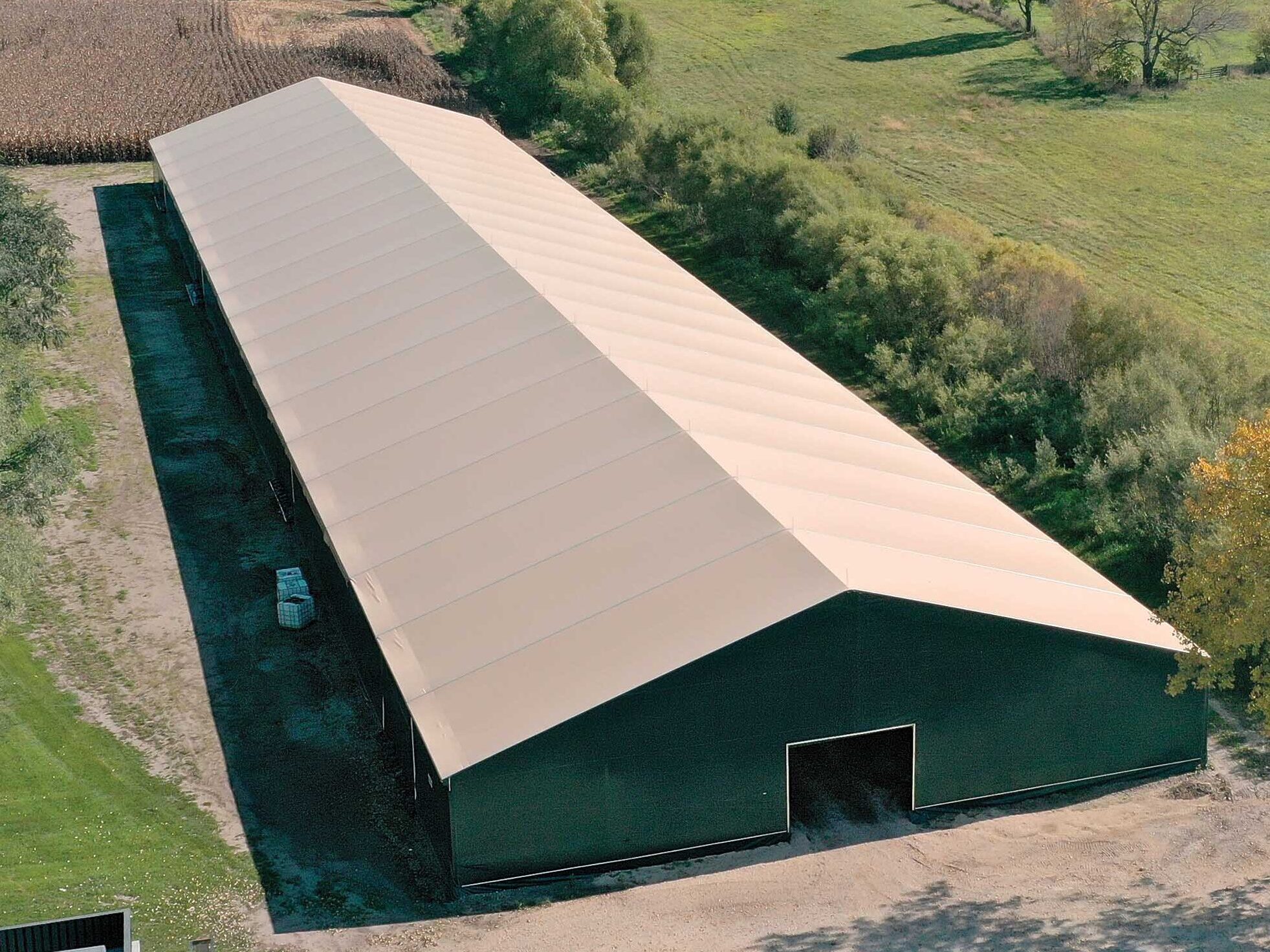 aerial view of shelter building with fabric roof