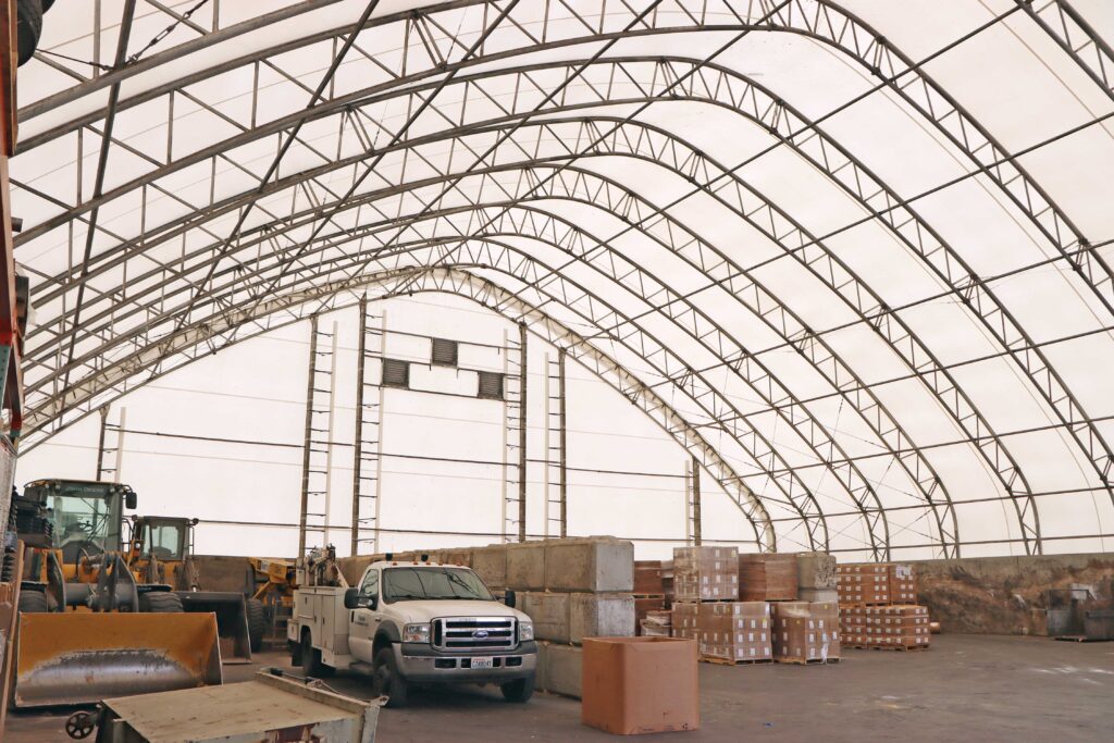 Inside fabric building with a lower warehouse construction cost