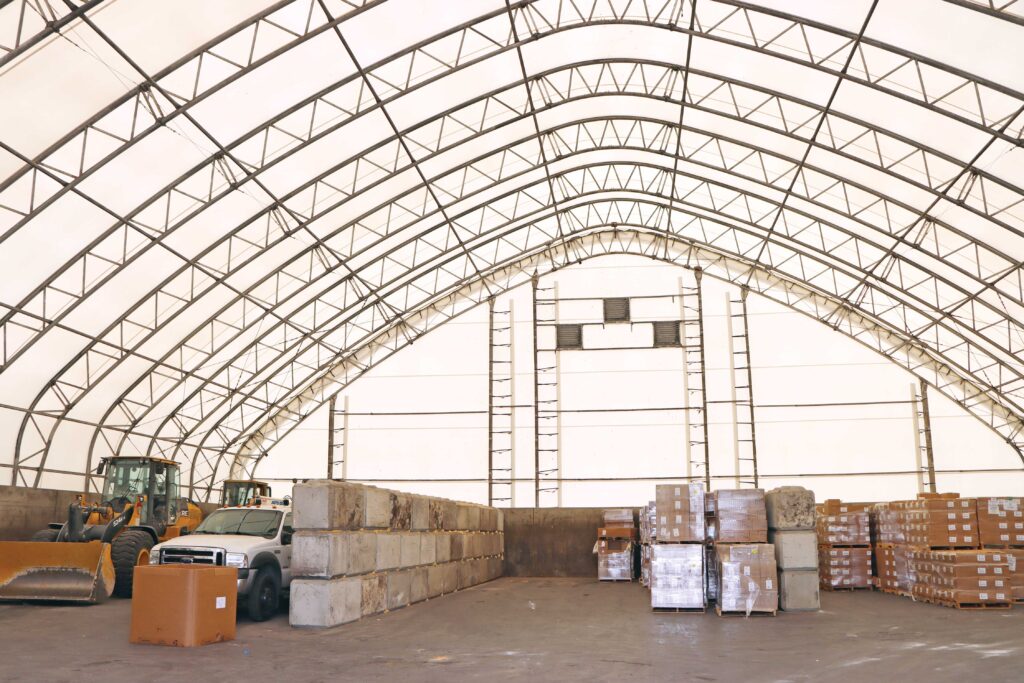 inside naturally lit fabric storage building