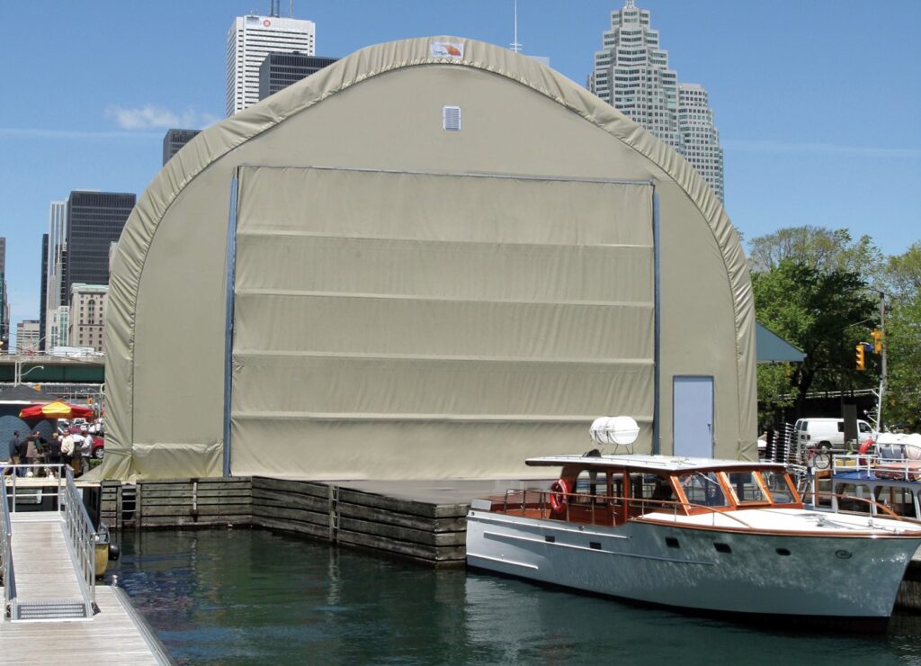 marina storage building on dock