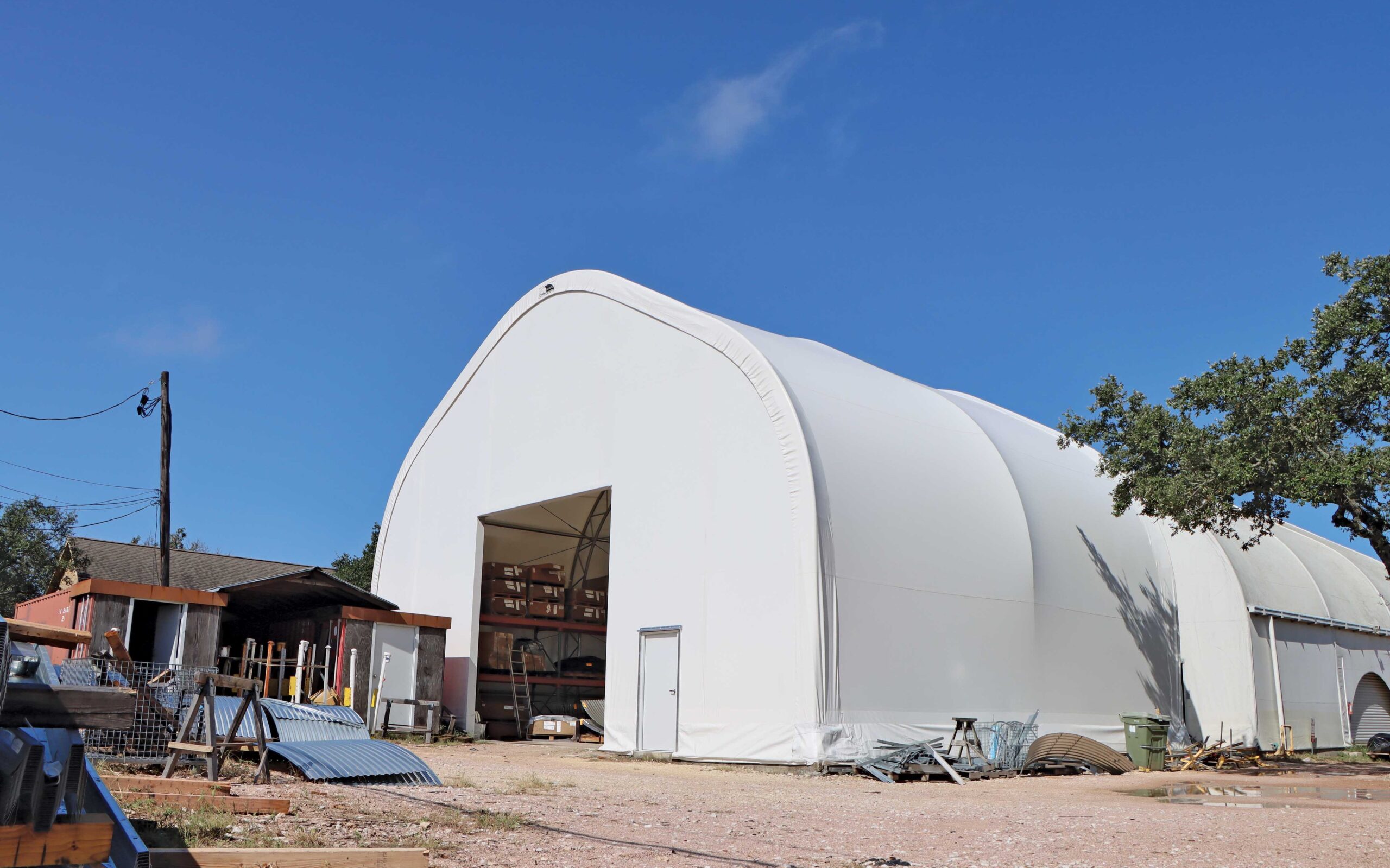 Exterior of polyethylene tent shed