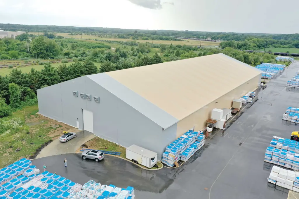 Fabric beam building aerial view