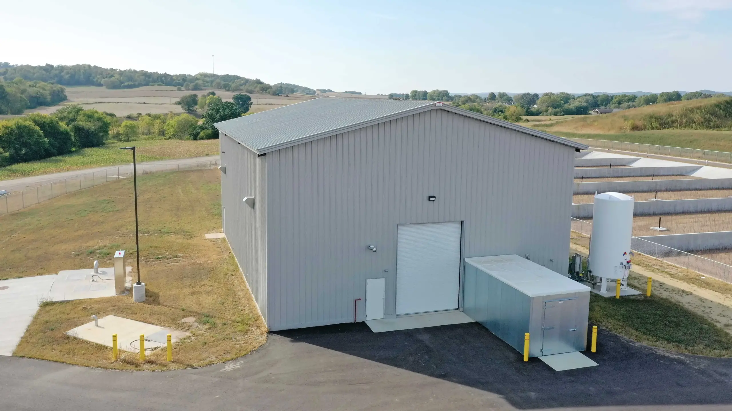 gray metal building exterior shot from the front