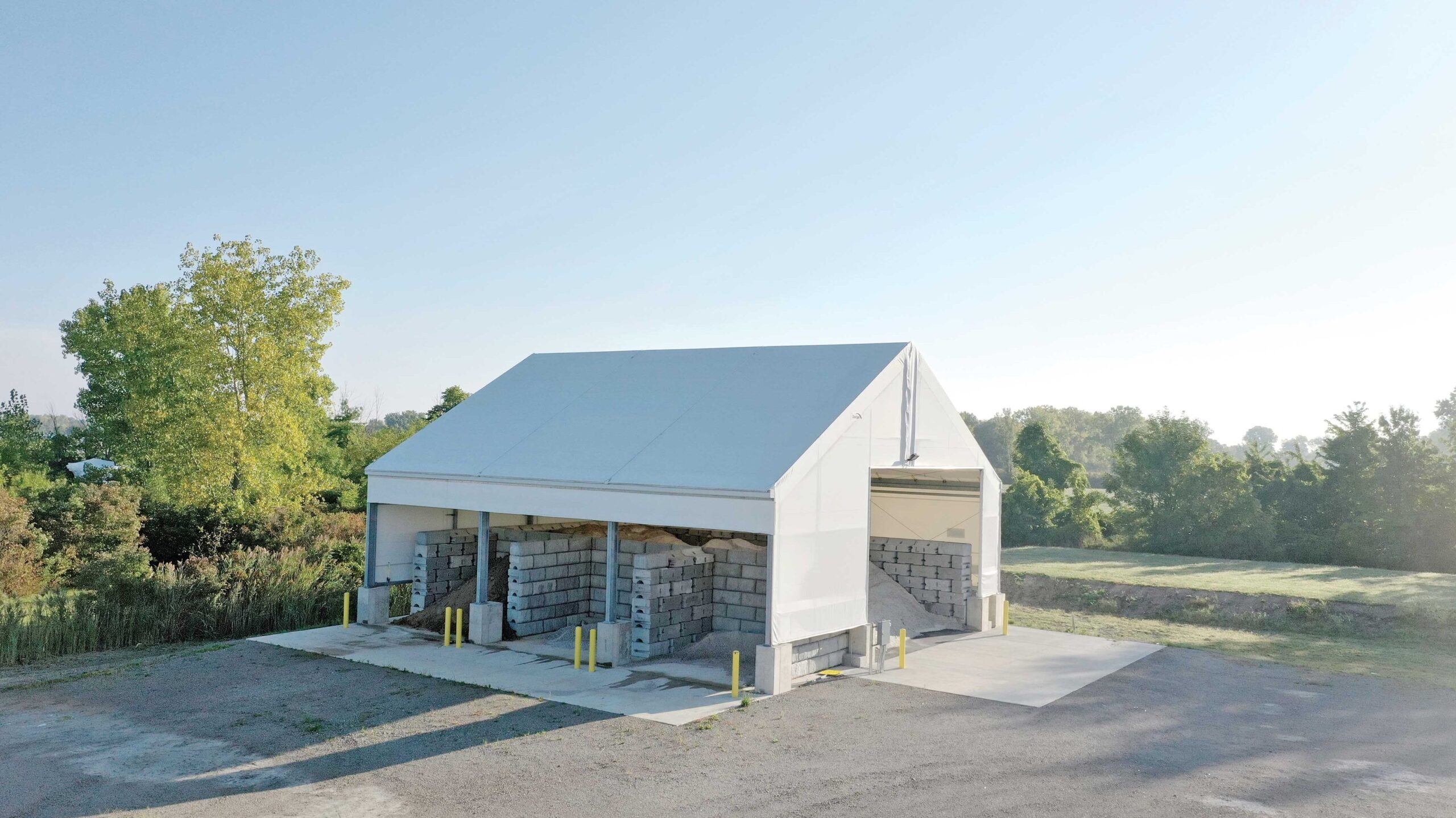 clearspan multi bay sand & salt storage building