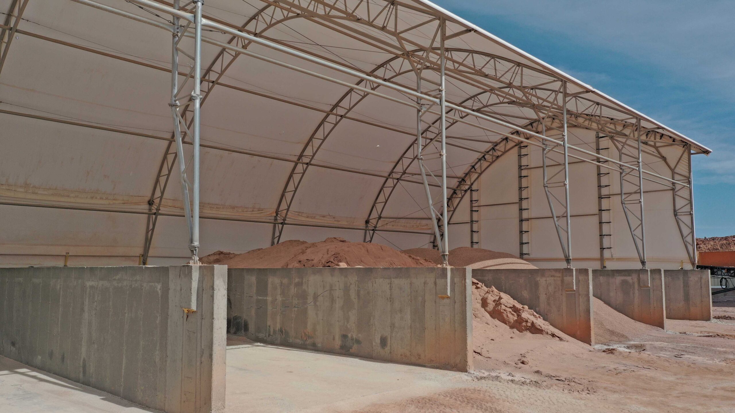 ClearSpan Commodity HD Building with sand and salt stored