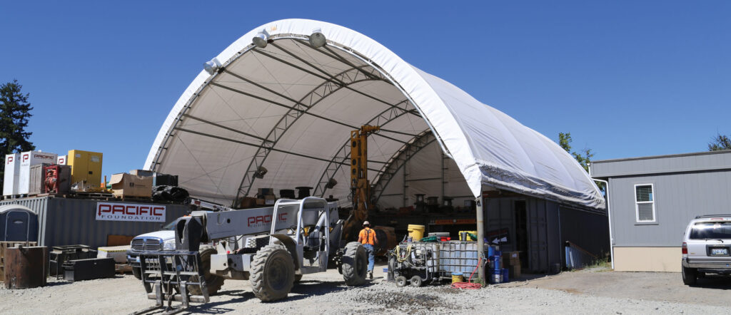 temporary warehouse at a construction site